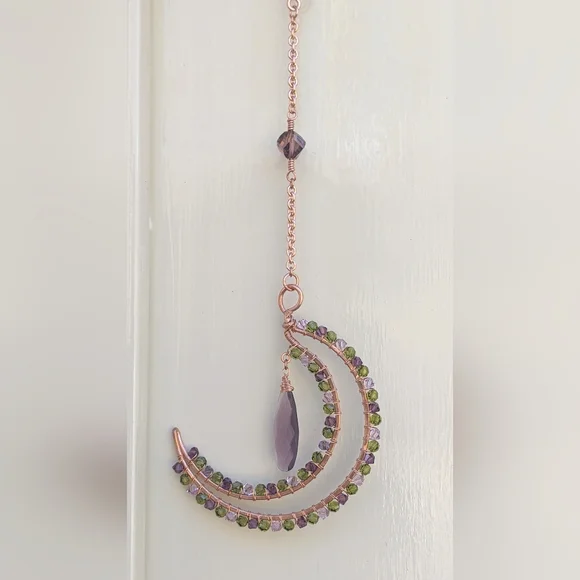 Swarovski Copper Moon Ornament Celestial Crystal Handmade Home Decor - Picture 6 of 14